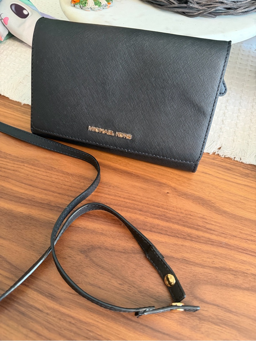 Michael Kors Black Saffiano Crossbody with Gold Logo